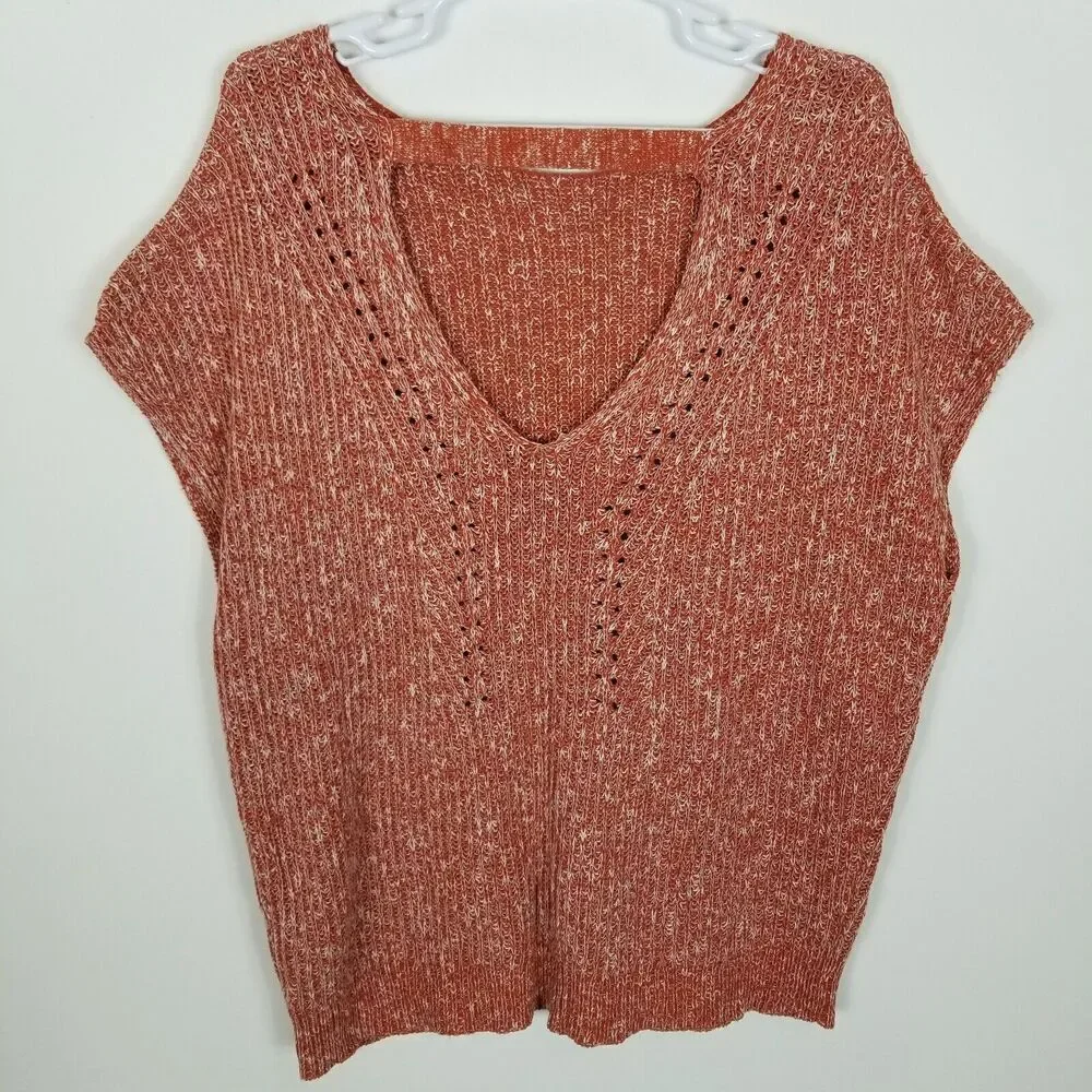 Anthropologie Pilcro Women Knit‎ Tunic Sweater Size XL Red Short Sleeve